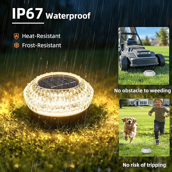 VOLISUN Solar Ground Lights Outdoor,12 Pack Flat Solar Pathway Lights,IP67 Waterproof Solar Powered Disc Lights,Landscape Lighting for Garden Yard Walkway Patio Driveway,Warm White