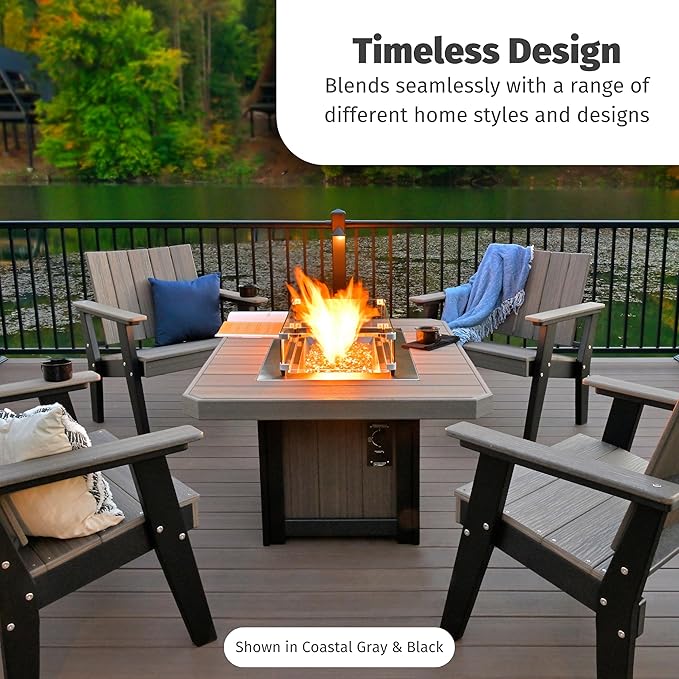 LuxCraft 51" Lumin Rectangular Gas Propane Fire Pit Table for Outdoor Patio with Tempered Glass Wind Guard and Stainless Steel Burner Cover - Amish Made in USA (Weatherwood)