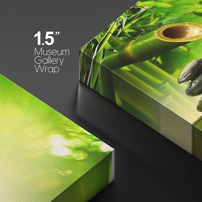 wall26 Canvas Print Wall Art Zen Green Bamboo Daisy Flower Massage Stone Spa Jungle Nature Wilderness Photography Realism Landscape Colorful Multicolor for Living Room, Bedroom, Bathroom - 16"x24"
