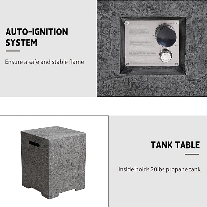 NAGA HABNA 48 Inch Propane Fire Pit Table, Outdoor Rectangle Fire Table w Tank Table (50,000 BTU), 2 Piece Slate Gas Fire Pit in Dark Grey w White Fire Glass for Garden, Pool, Backyard