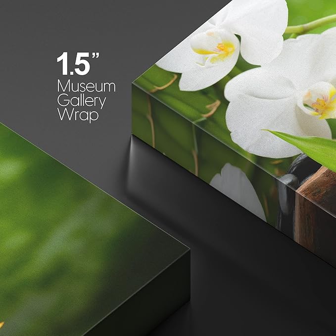 wall26 Canvas Print Wall Art Basalt Stones & Orchids on Wood Panel Nature Floral Photography Realism Rustic Colorful Multicolor Ultra for Living Room, Bedroom, Office - 32"x48"