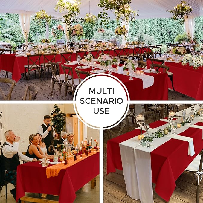 Fitable 8 Pack Rectangle Tablecloths: Stain Resistant Wrinkle Free Table Clothes, Washable Reusable Polyester Table Covers for Wedding Christmas Party Birthday Banquet Reception(Red, 60x102 Inch)