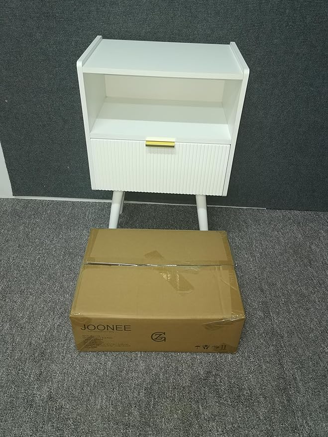 White Nightstand,Modern Bedside Table with Storage Drawer and Open Wood Shelf, for Living Room, Bedroom and Small Spaces, Accent Night Stand with Solid Wood Legs, Easy Assembly,Classic White