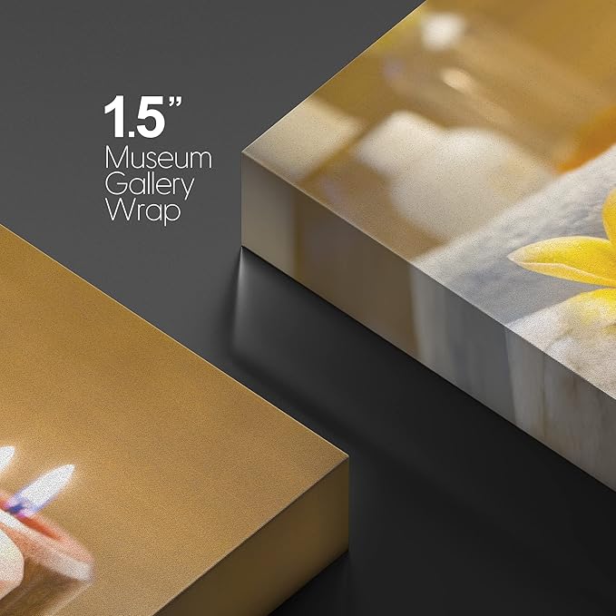 wall26 Canvas Print Wall Art Lit Spa Candle Trio with Stones & Yellow Blossoms Nature Wilderness Photography Realism Chic Scenic Multicolor for Living Room, Bedroom, Office - 12"x18"