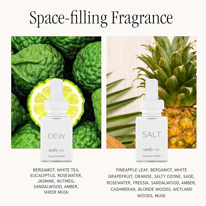 Pura Smart Home Fragrance Device Starter Set - Pura 4 - Scent Diffuser for Home - Includes Fragrance Aroma Diffuser - Square Box, Dew and Salt Scent Refills
