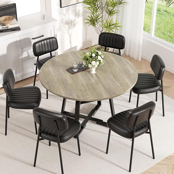 Round Dining Table for 4-6 People,47 Inch Dining Room Table,Modern Circle Kitchen Table with Storage Shelf and Metal Legs for Dining Room,Kitchen,Grey (Table Only)