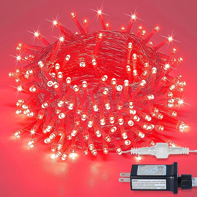 String Lights Indoor Bedroom, 33FT 100 LED Fairy String Lights Outdoor Waterproof, 8 Modes Memory Twinkle Christmas Light Plug in for Classroom Dorm Patio Tree Garden Decor (Red)