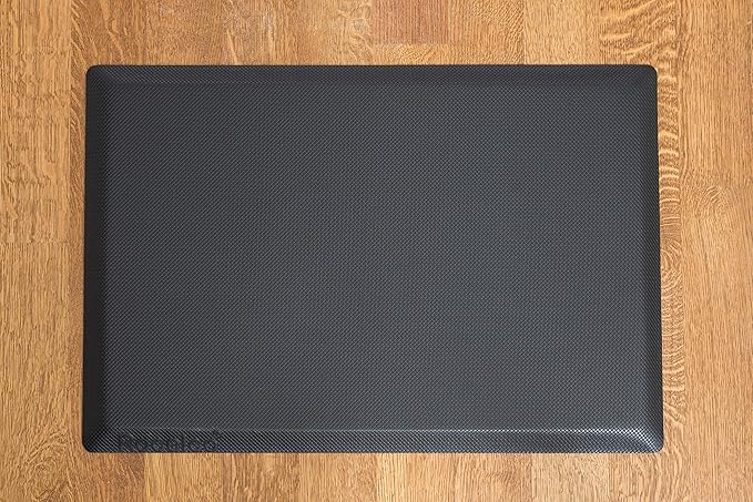 Rocelco Standing Desk Converter and Floor Mat - 31.5 Inch Sit Stand Up Dual Monitor Tabletop Riser with Tablet Mount, Height Adjustable Workstation - Deep Keyboard Tray - Black (R VADRB-MAFM)