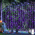 JMEXSUSS 300LED Halloween Curtain Lights with Remote, 9.8x9.8ft Halloween Lights Plug in, Christmas Twinkle Hanging String Light for Bedroom Wall Window Backdrop Indoor Outdoor Decor, Purple and Green