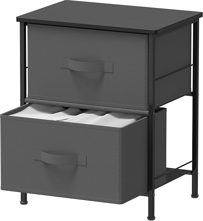 SIMPLE HOUSEWARE 2 Tier Night Stands Dresser for Bedroom Organizer Drawer Storage Tower, Dark Grey