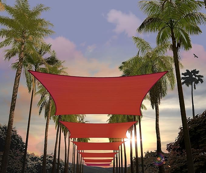 Amgo Custom Size 8' x 16' Red Rectangle Square Sun Shade Sail UPF50+ AGTAPR1620, Order to Make Canopy Awning, 95% UV Blockage, Water & Air Permeable, Commercial and Residential (We Customize)