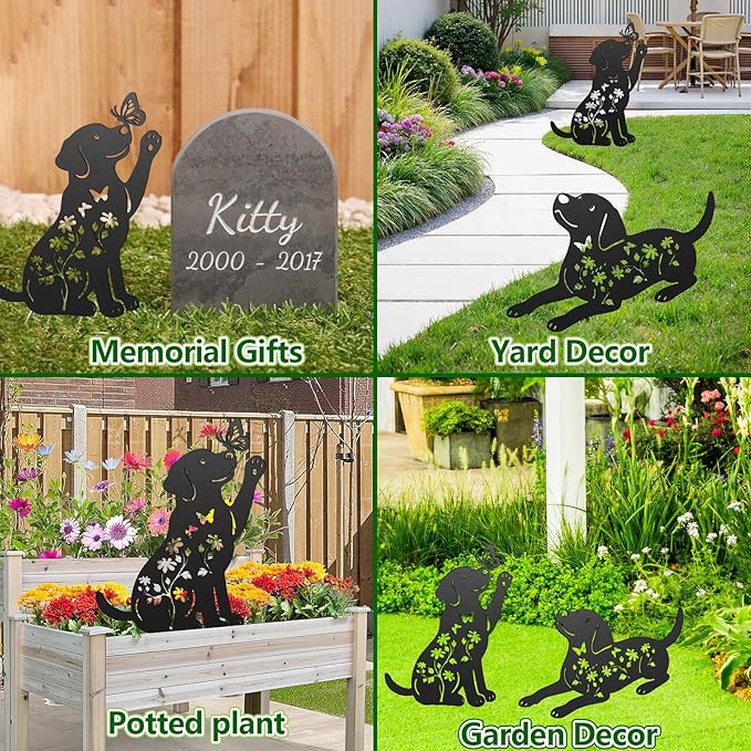 Metal Dog Garden Decor for Outside, 17 Inch Labrador Dog Gifts for Women Men, Rust-Proof Garden Stakes Black Silhouette Yard Art Statues, Yard Decorative for Patio Lawn Ornaments, Set of 2