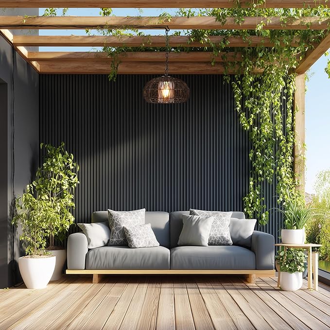 Globe Electric 44759 1-Light Outdoor/Indoor Plug-in Pendant Light, Black Woven Fabric Shade, Matte Black Finish, 20-Foot Designer Cord, Weather Resistant