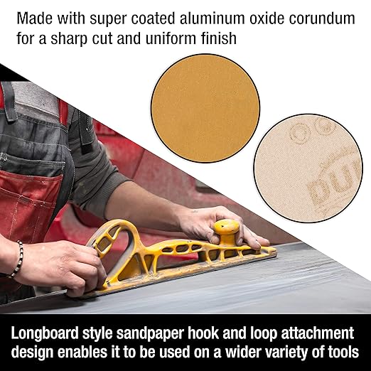 Dura-Gold Premium - 320 Grit Gold - Hook & Loop Backing Longboard Continuous Sandpaper Roll, 2-3/4" Wide, 12 Yards Long - For Automotive & Woodworking Air File Long Board Sanders, Hand Sanding Blocks