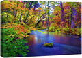 wall26 Canvas Print Wall Art Multicolor Autumn Forest with Blue River Floral Nature Illustrations Realism Bohemian Scenic Relax/Calm Cool for Living Room, Bedroom, Office - 24"x36"
