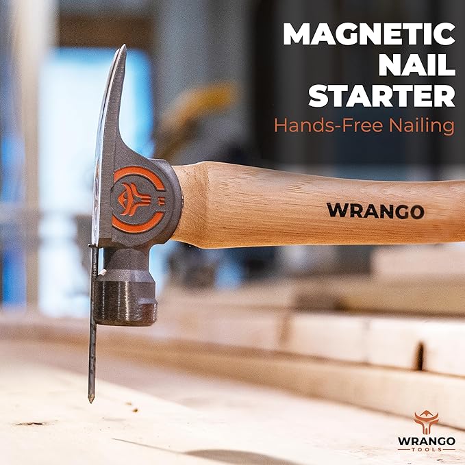 Wrango Tools 14oz Titanium Hammer - Smooth Face Framing Hammer with 38mm Diameter Pole & Curved 17" Hickory Handle for Framing, Roofing, Carpentry & Construction - Magnetic Nail Starter