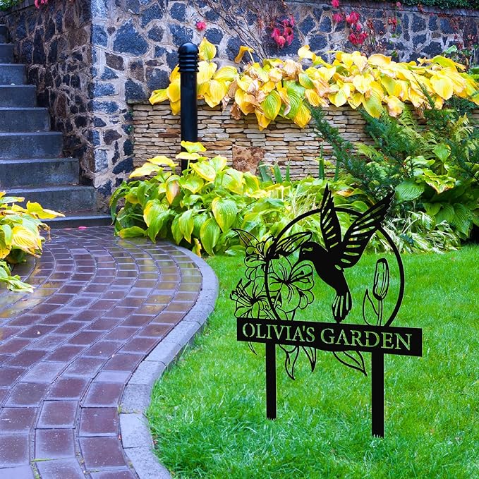 Personalized Garden Signs | Garden Stake Metal Sign | Custom Garden Sign | Customized Bird Garden Name Sign Yard Sign| Garden Signs Decorative Outdoor | Personalized Camping Gifts