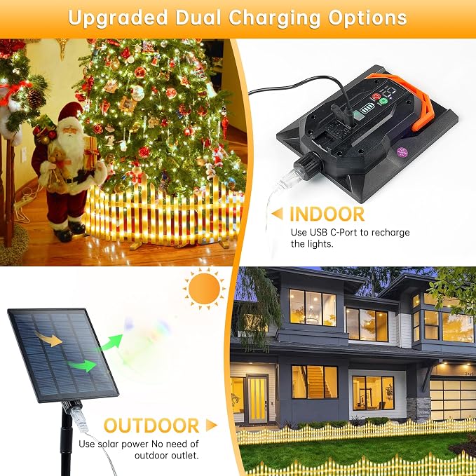 Hopolon 4 Pack Solar Garden Lights Outdoor, 11.1in (H) X 4.6ft (L) 144 Led White Picket Fence Border Solar Powered with Remote, Decorative Christmas Lights for Tree Yard Pet Barrier
