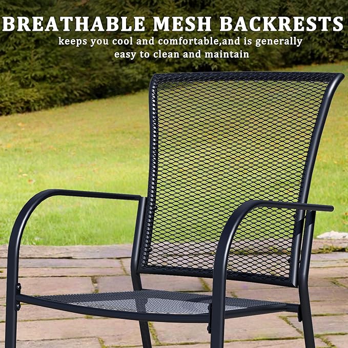 Outdoor Metal Patio Chairs Set of 6, Stackable Iron Mesh Dining Chairs with Armrests, All-Weather Bistro Chairs for Garden, Backyard, Porch, or Balcony