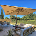 PURPLE LEAF 10‘ x 13’ Rectangle Patio Cantilever Umbrella Large Hanging Umbrella Teak Finished Aluminum Frame Windproof Offset Outdoor Sun Umbrellas for Beach Pool Deck, Beige