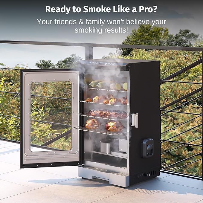 EAST OAK 30" Electric Smoker for Outdoors | Built-in Meat Probe & Up to 6× Longer Smokes on a Single Load | Side Chip Loader for Uninterrupted Smoking | Bigger Batches with 725 sq in Cooking Area