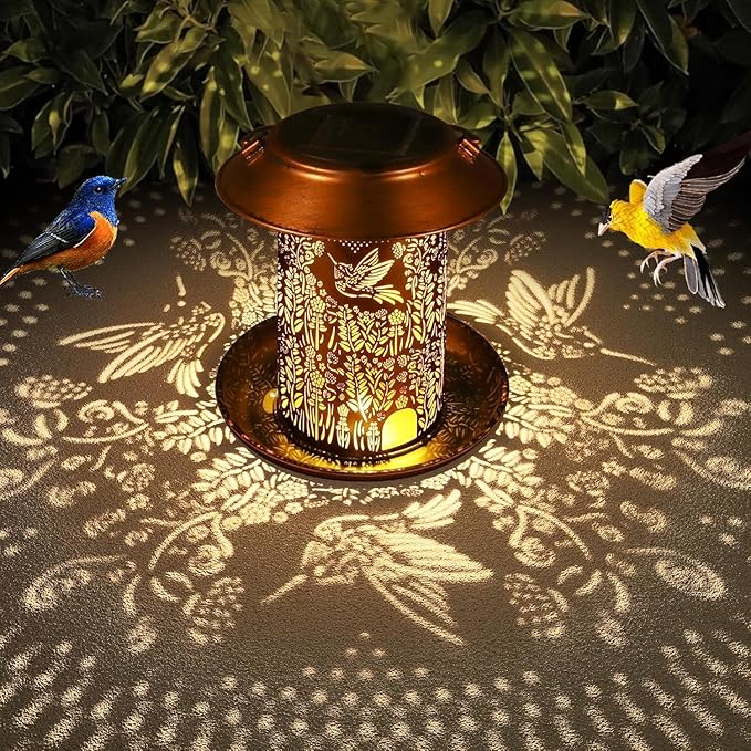 2 Pack Bird Feeders for Outdoors Hummingbird Garden Decor Gifts for Women Mom Grandma Solar Lanterns Outdoor Waterproof Metal Solar Decoration OutsideLED Lanterns for Yard, Patio, Lawn, Pathway