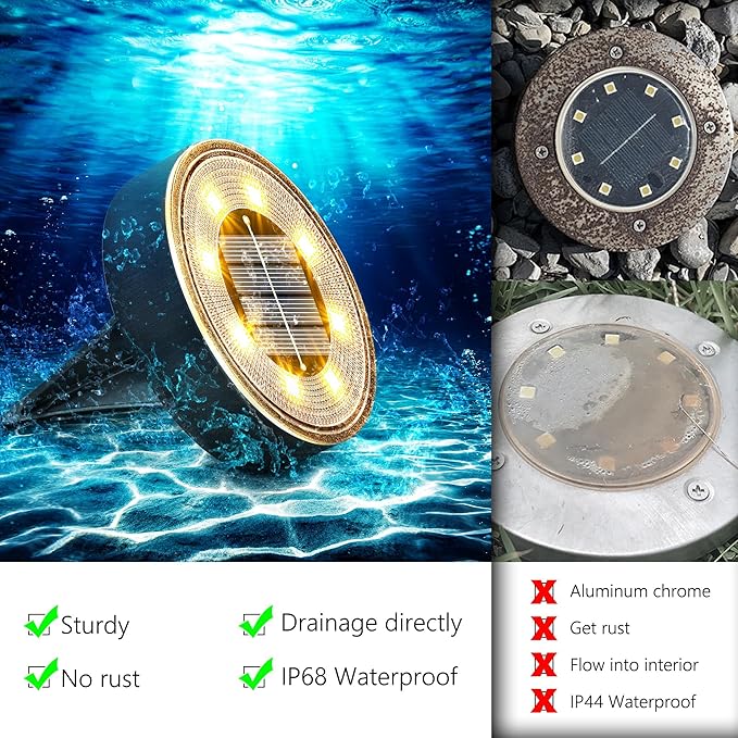 Joomer 2-in-1 Solar Lights Outdoor Waterproof, 12 Pack 8 LED, Warm White | Solar Powered Garden Lights Ground Disc Landscape Lighting for Patio Pathway Lawn Yard Driveway Walkway Deck Step