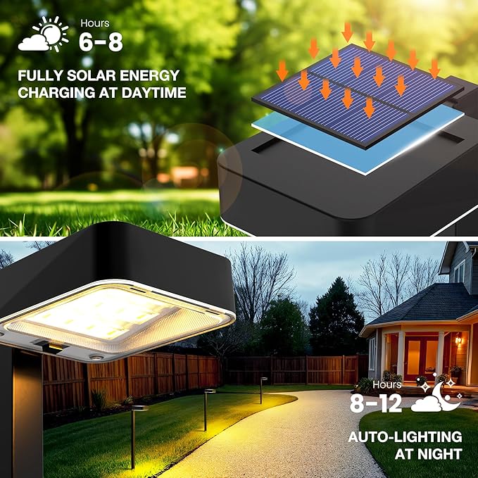 Solar Pathway Lights Outdoor,6 Pack Bright Modern Solar Lights Waterproof with 2 Modes(Cold/Warm White) for Walkway,Yard,Driveway,Garden,Patio