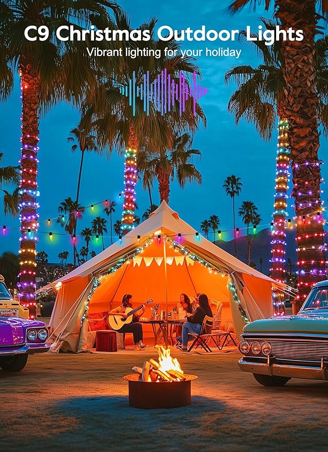 Brightown Smart C9 Christmas Lights Outdoor, 150 LED Christmas Color Changing Fairy Lights App Control, Music Sync, RGB, Shatterproof Connectable C9 String Lights for Tree House Indoor Xmas Decor