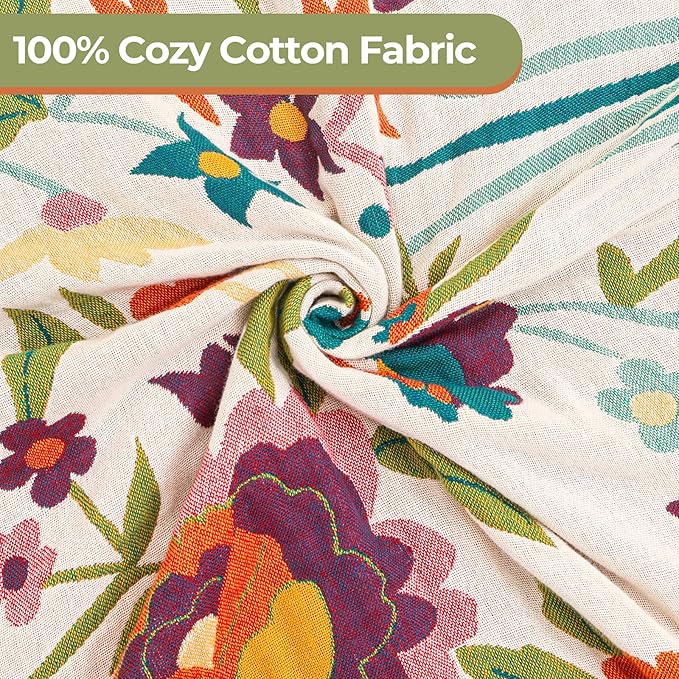 Boho Throw Blanket for Bed Couch 100% Cotton Ultra Soft Large Rustic Quilt King Blanket,Bird Floral Printed Farmhouse Bed Blankets 90"×98", Decorative Reversible Muslin Bed Cover for All Seasons