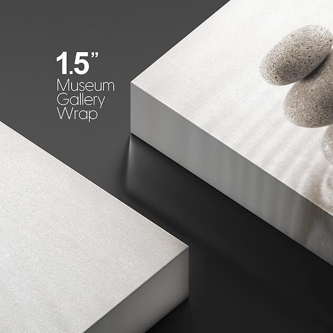 wall26 Canvas Print Wall Art Rock Stack On Gray Zen Sand Garden Floral Nature Photography Realism Bohemian Scenic Relax/Calm Cool for Living Room, Bedroom, Office - 12"x18"