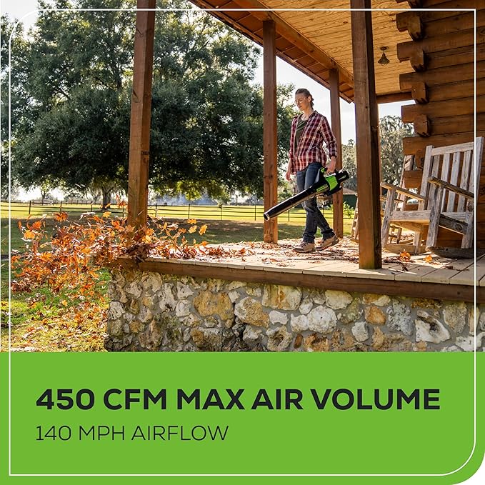 Greenworks 60V 450 CFM Cordless Leaf Blower, 2.0 Ah Battery and Rapid Charger