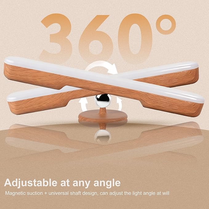 Benreom Vanity Light for Mirror with 4000mAh Rechargeable Battery, Touch Control Dimmable Makeup Light with 3 Color Modes, Magnetic 360° Adjustable LED Bathroom Mirror Light, Light Wood