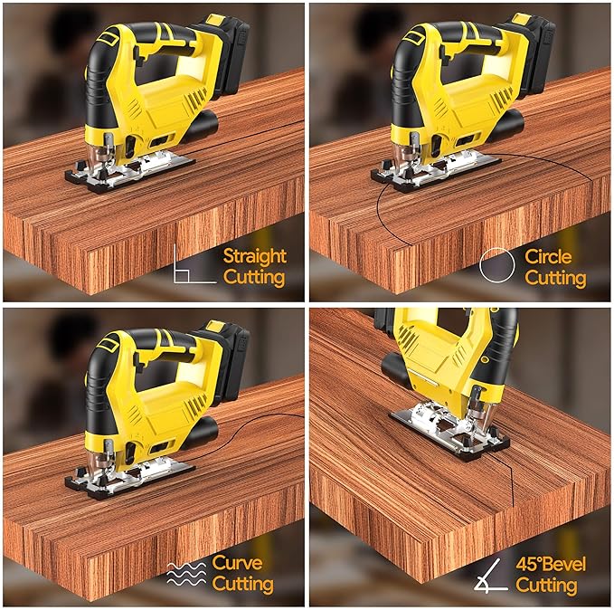 Cordless Jigsaw Compatible with Dewalt 20V Max Battery (No Battery), Brushless Motor, 7 Variable Speed, 45° Beveled Cuts, 3 Orbital Action Settings, Ideal for Wood, PVC, Metal Cutting