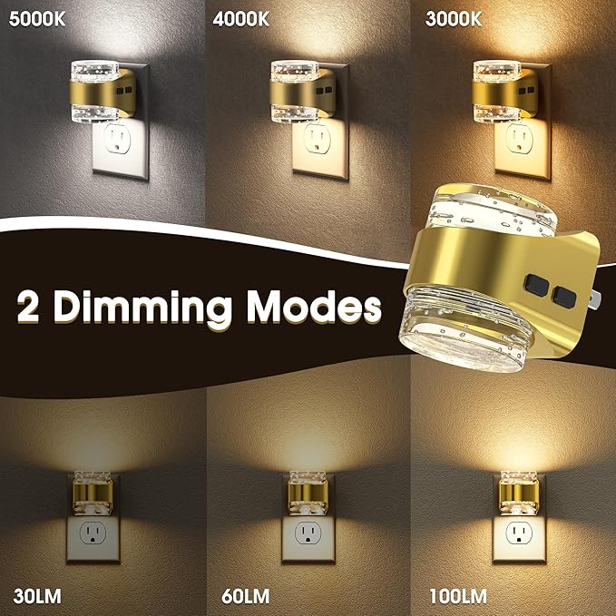 Briignite Night Light 2 Pack, Dimmable Night Lights Plug Into Wall with Bubble Design 3000K/4000K/5000K & 3 Brightness Levels for Baby Nursery Hallway Bathroom Kids Room, 3CCT