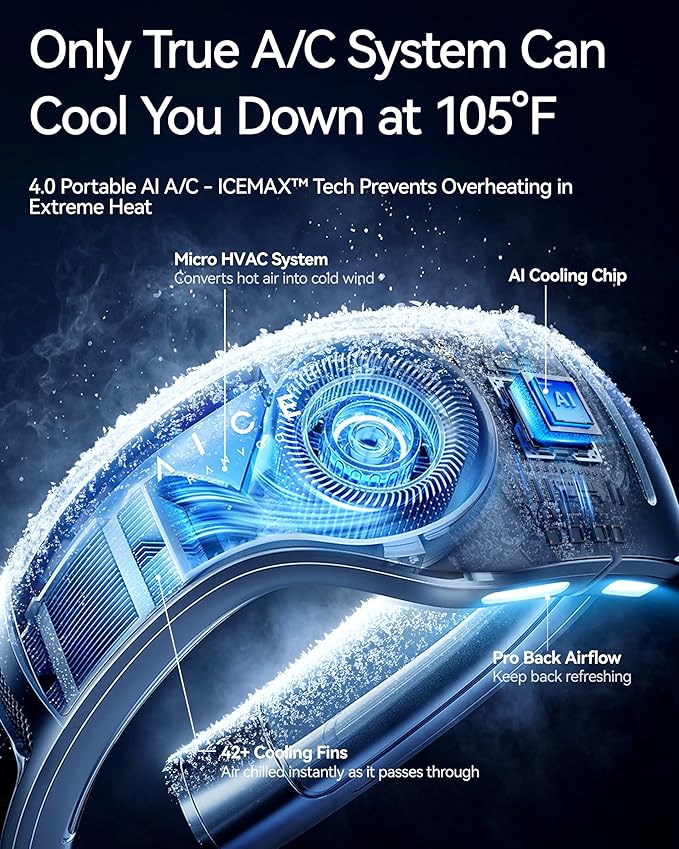 RANVOO AICE LITE Plus 2025 Max Cooling Airflow [No.1 Coolest & Most Durable] Neck Air Conditioner, Ultimate Immersive Personal AC 6,000 mAh Rechargeable Neck Fan Blow Cold Air, Gifts for Mom Dad, Blue
