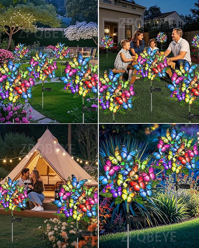 Solar Garden Lights Outdoor Waterproof Decorative Solar Lights Outside 2 Pack with 86 LED 34 Butterfly Flowers Garden Decor Yard Patio Lawn, Gifts for Women Mother's Day Mom