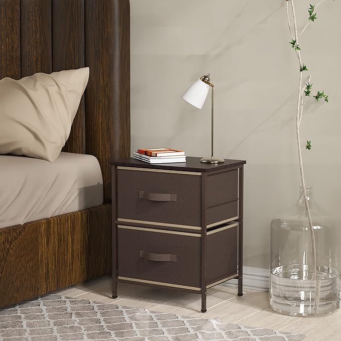 SIMPLE HOUSEWARE 2 Tier Night Stands Dresser for Bedroom Organizer Drawer Storage Tower, Brown
