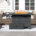52 Inch Wicker Patio Fire Table, 50,000BTU Propane Fire Pit Table with Glass Wind Guard, Side Basket, Cover, CSA Certified, Outdoor Fire Pit for Garden, Backyard, Balcony, Poolside, Grey