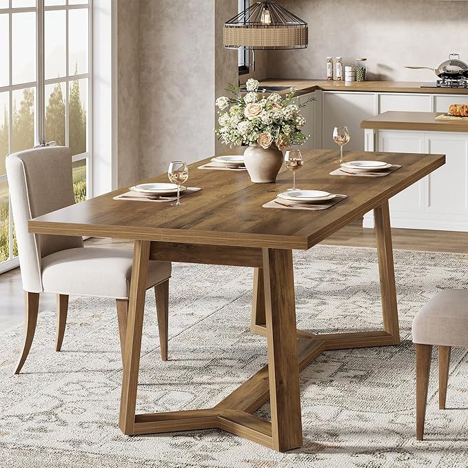Tribesigns Rectangle Dining Table for 4, 47-Inch Wooden Kitchen Table, Farmhouse Dinning Room Dinner Table for Living Room, Small Spaces, Easy Assembly, Heavy Duty (Rustic Brown)