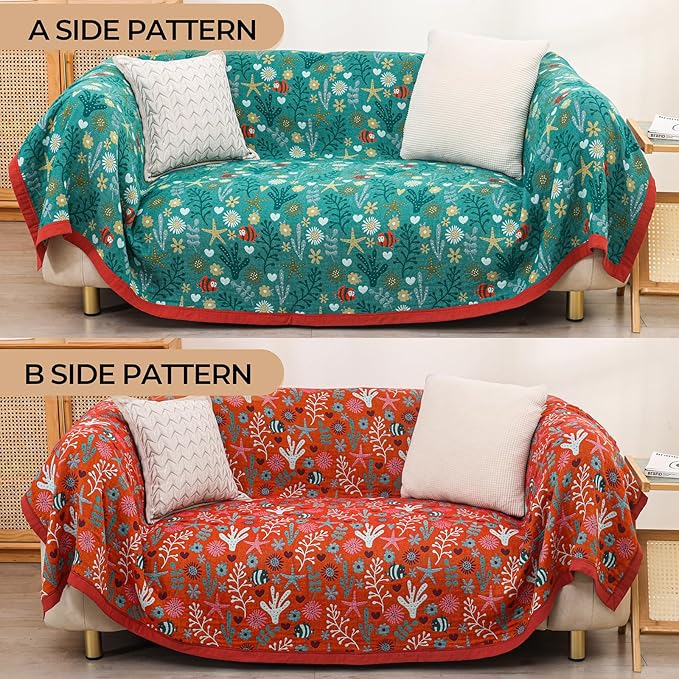 Boho Throw Blanket 90''x98'',100% Cotton Blankets for Couch Bed,Cotton Quilt Travel Muslin Blankets Farmhouse Home Decor Soft Lightweight Picnic Blanket