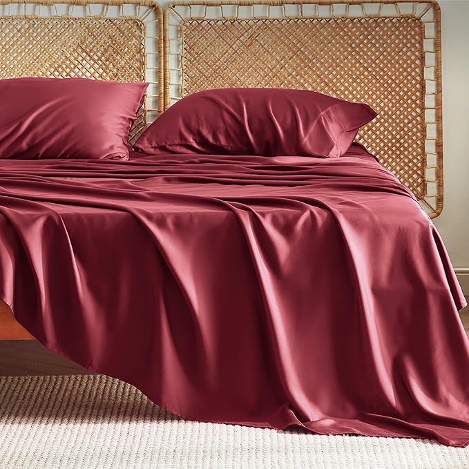 Bedsure Full Size Bed Sheets, Cooling Sheets, Rayon Derived from Bamboo, Breathable & Soft, Deep Pocket Up to 16 Inches, Hotel Luxury Silky Bedding for Hot Sleepers, Burgundy