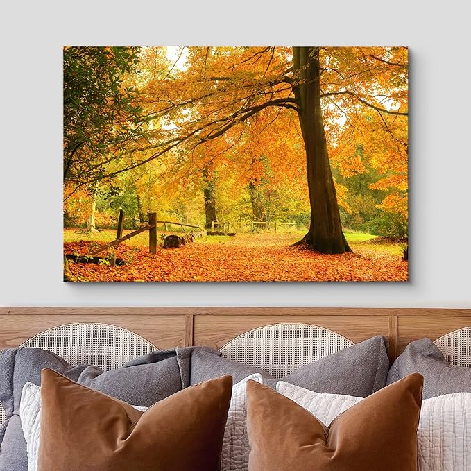 wall26 Canvas Print Wall Art Yellow & Orange Autumn and Fall Forest Floral Nature Photography Realism Rustic Scenic Relax/Calm Multicolor for Living Room, Bedroom, Office - 12"x18"