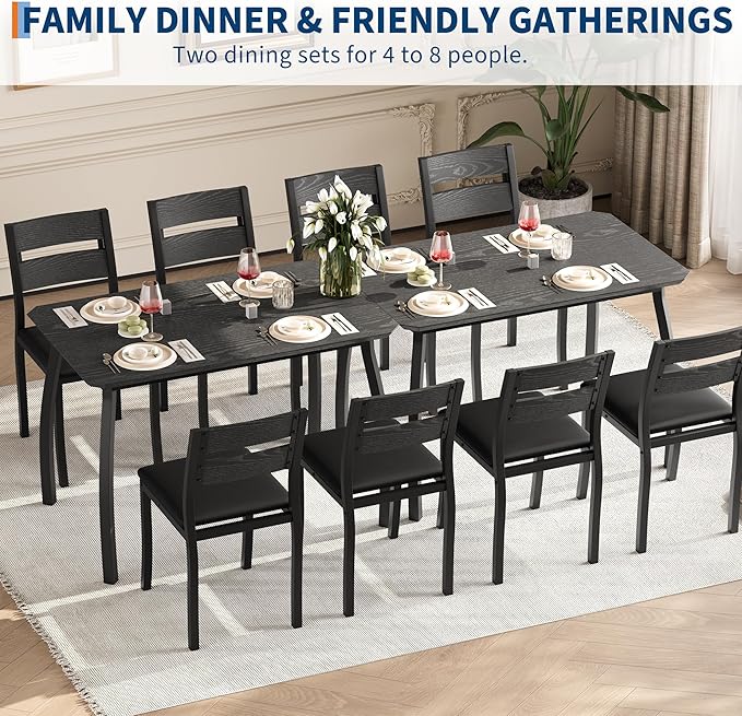 GAOMON 5 Piece Dining Table Set for 4, Space-Saving Kitchen Table with Upholstered Chairs, Modern Angled Corner Design, Compact Dinner Set for Small Spaces, Apartment, Dining Room, Black