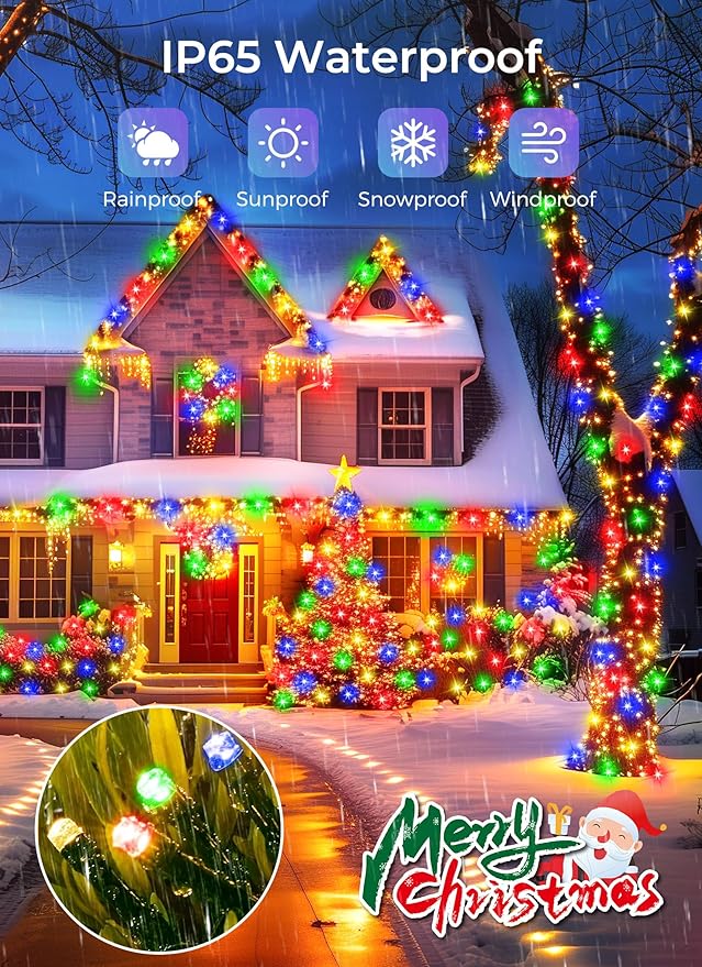 Minetom Solar String Lights for Outside, 4 Pack Total 160FT 400 LED Solar Christmas Lights Outdoor with 8 Modes, Solar Lights Outdoor Waterproof,Solar Christmas String Lights for Tree House,Multicolor