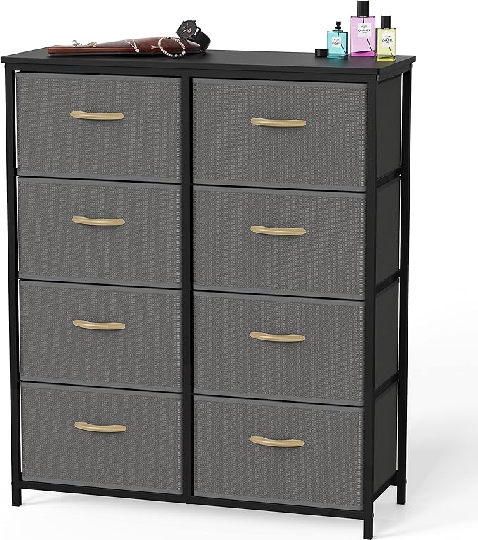 SIMPLE HOUSEWARE 8 Drawer Wide Dresser Tall Storage Tower, Dark Grey