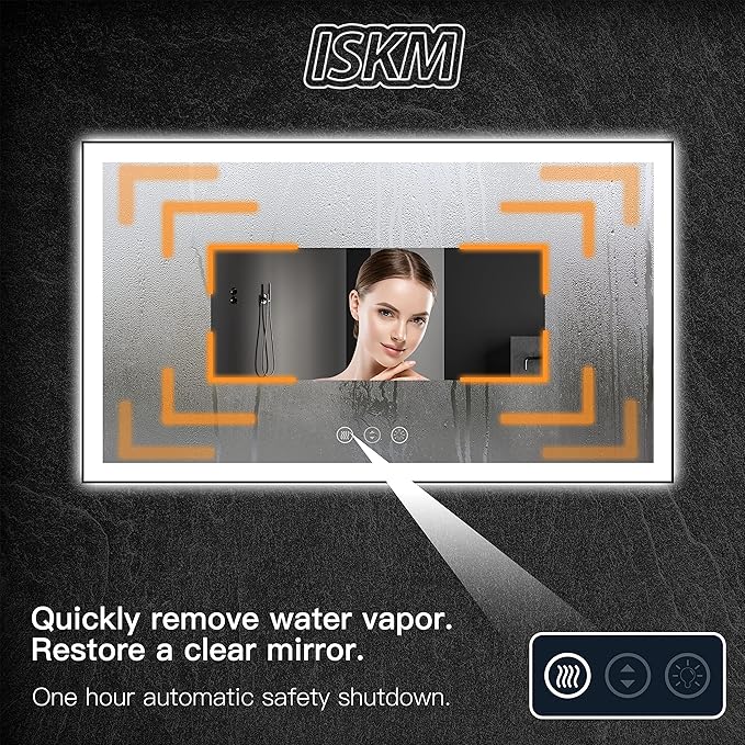 ISKM Framed LED Mirror for Bathroom 55"x36", Dimmable LED Bathroom Mirror with Lights, Anti-Fog, Front and Backlit Lighted Mirror 3-Colors, Shatterproof, Memory Function
